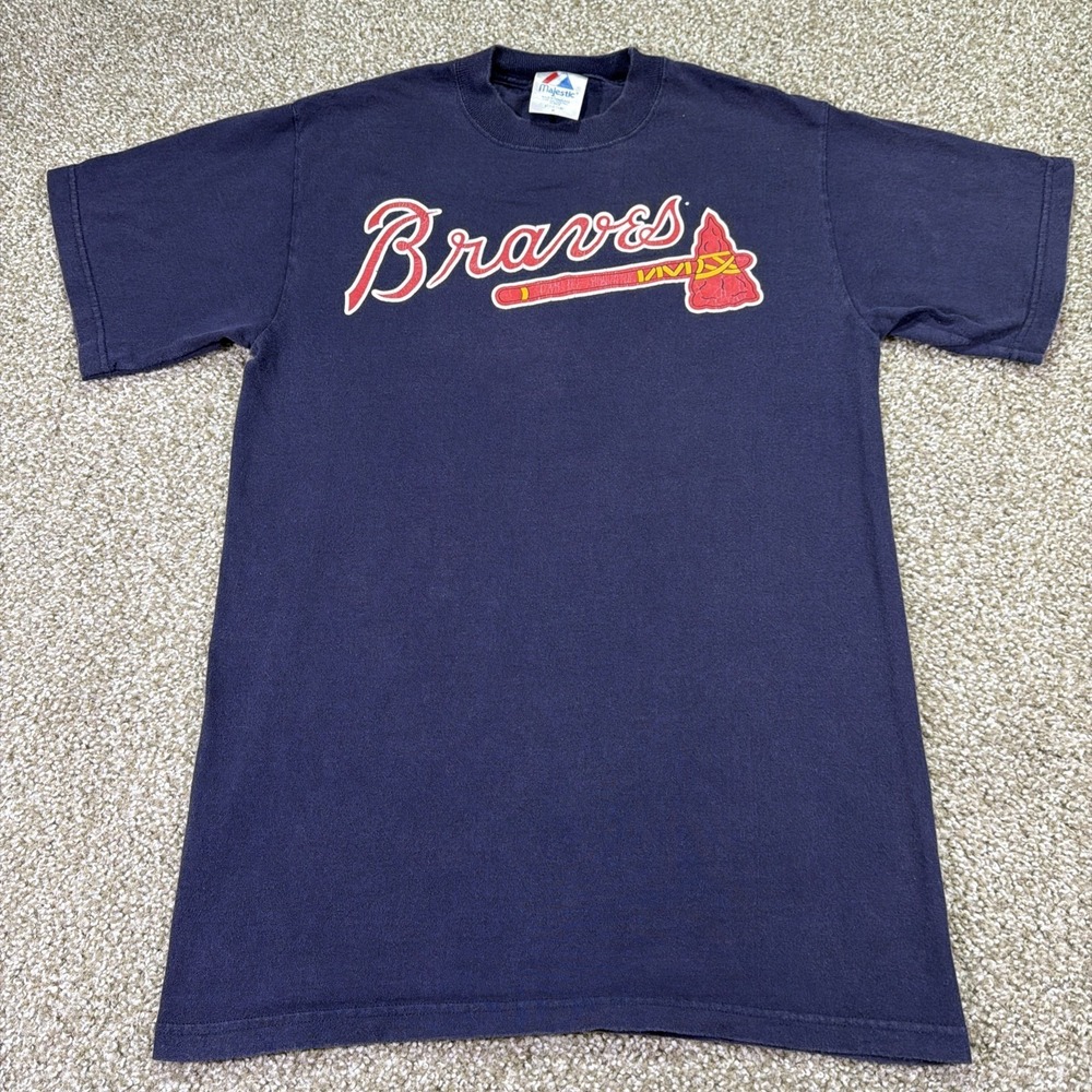Vintage Atlanta Braves Chipper Jones Shirt Size Medium Majestic Navy Blue